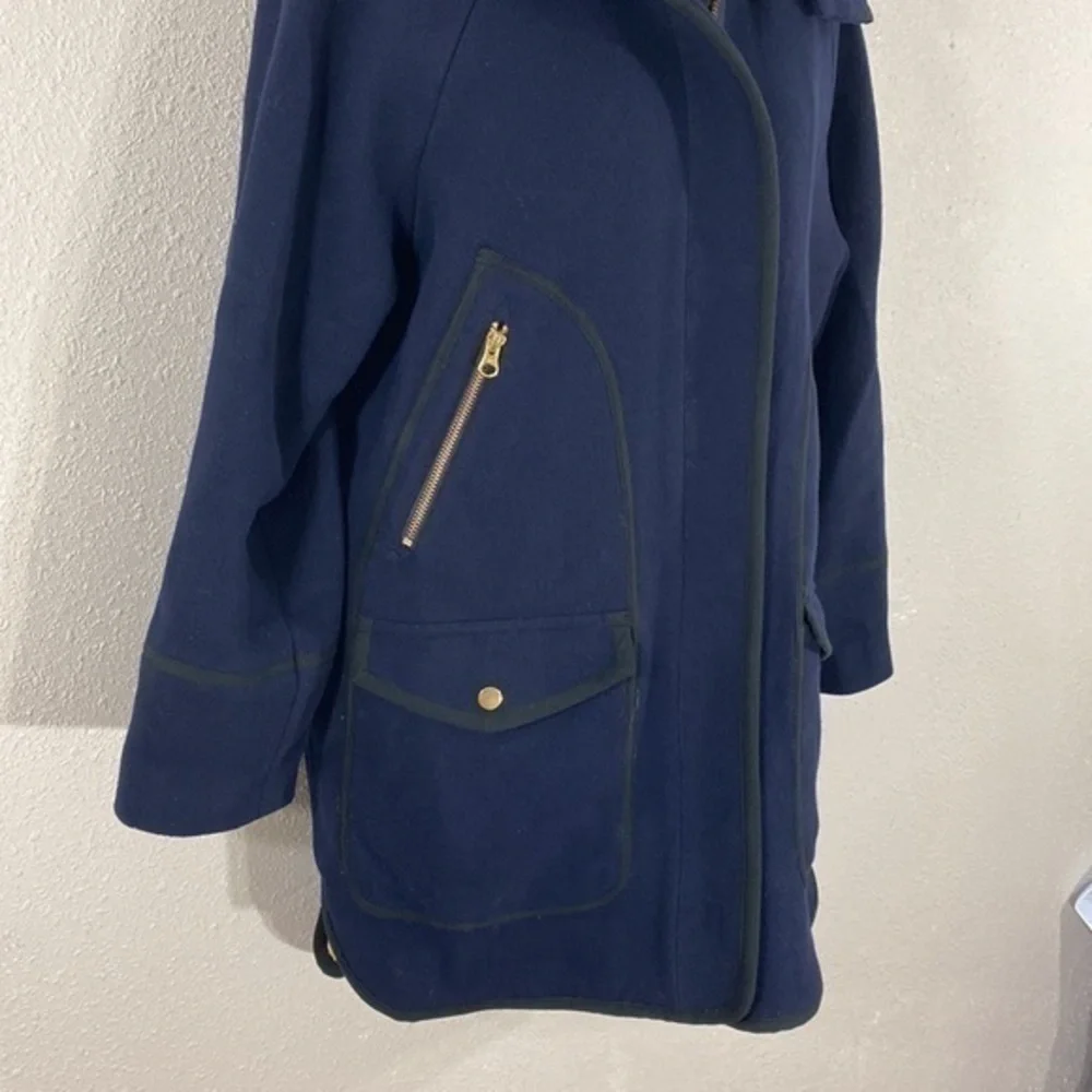 J. Crew summit Italian stadium cloth navy blue gold wool hooded parka coat 4